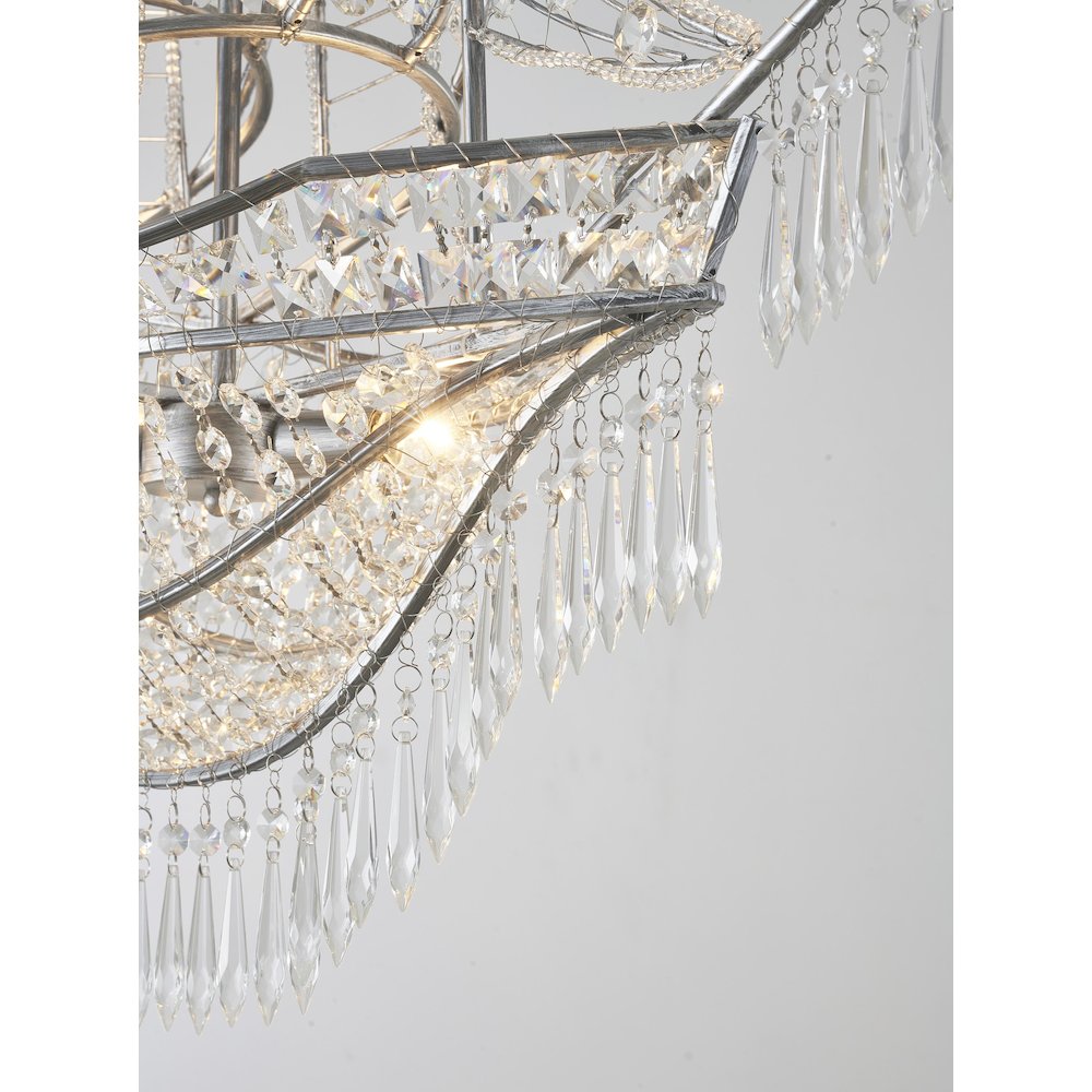 4-Light Antique Silver Iron Chandelier With Clear Crystals