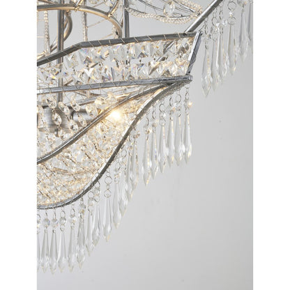 4-Light Antique Silver Iron Chandelier With Clear Crystals