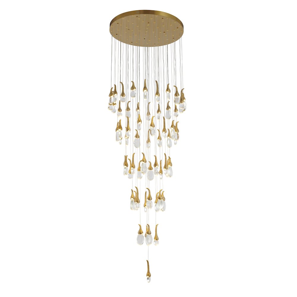 60-Light Antique Brass Metal LED Chandelier With Hanging Crystals