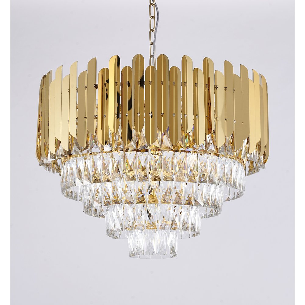 15-Light Gold Stainless Steel Chandelier With Clear Crystals