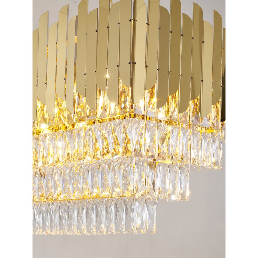 14-Light Gold Stainless Steel Chandelier With Clear Crystal Accents