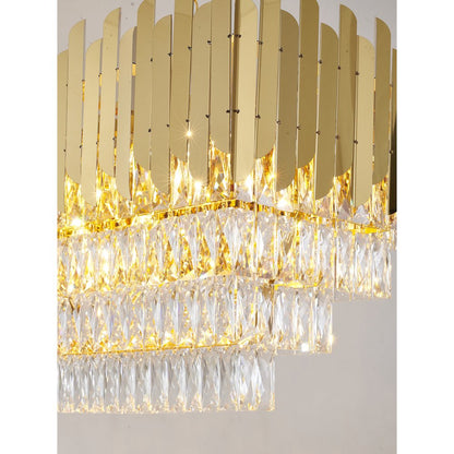 14-Light Gold Stainless Steel Chandelier With Clear Crystal Accents