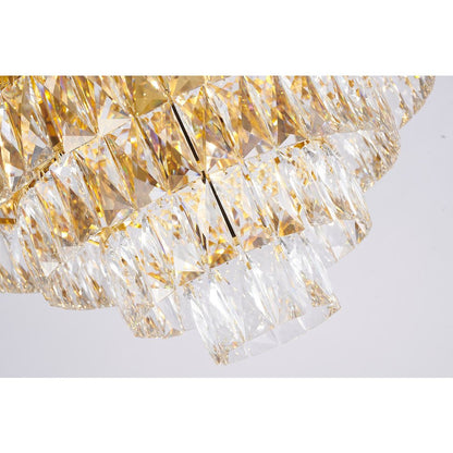 15-Light Gold Stainless Steel Chandelier With Clear Crystals