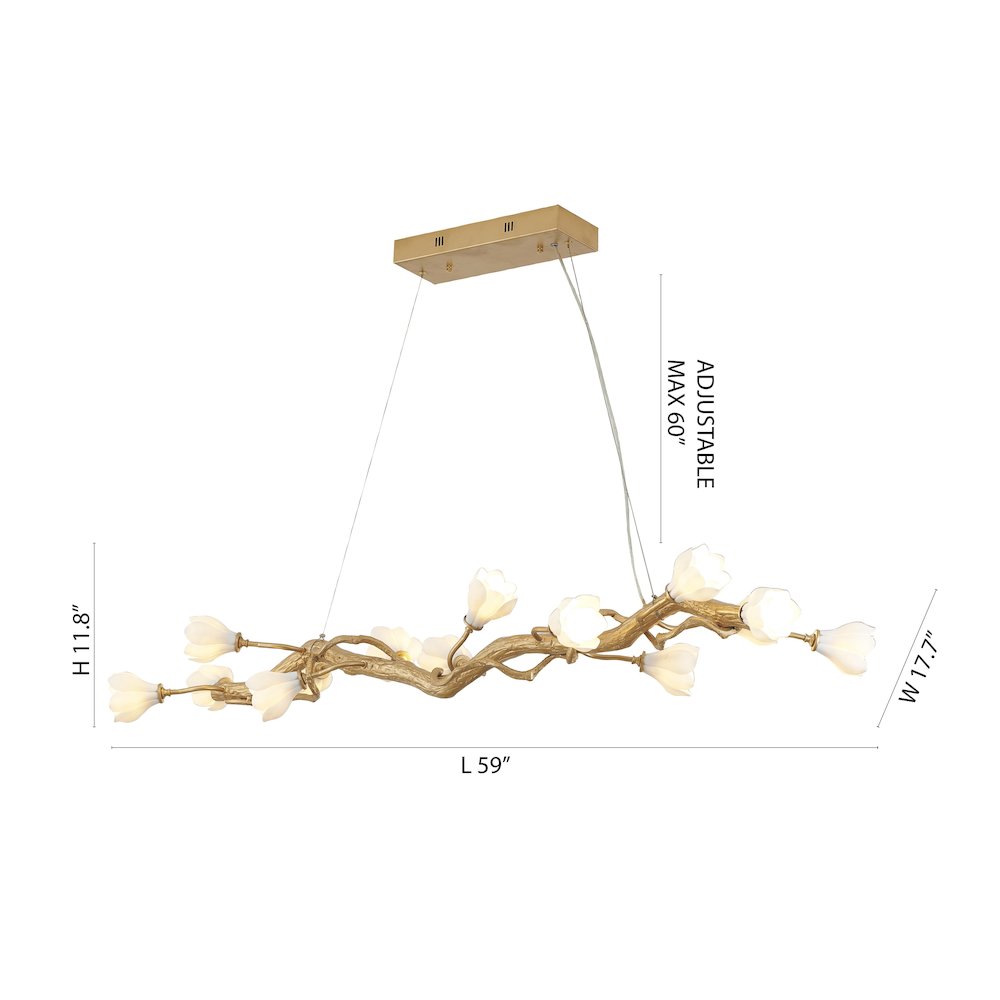 14-Light Gold Copper Branch Chandelier With White Ceramic Flower Shades