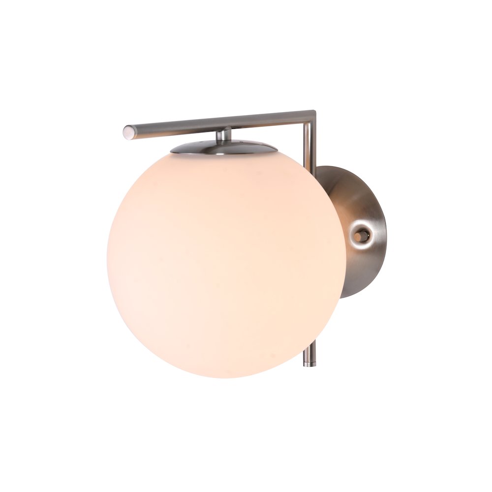 1-Light Satin Nickel Metal Wall Sconce With A Milk White Glass Shade