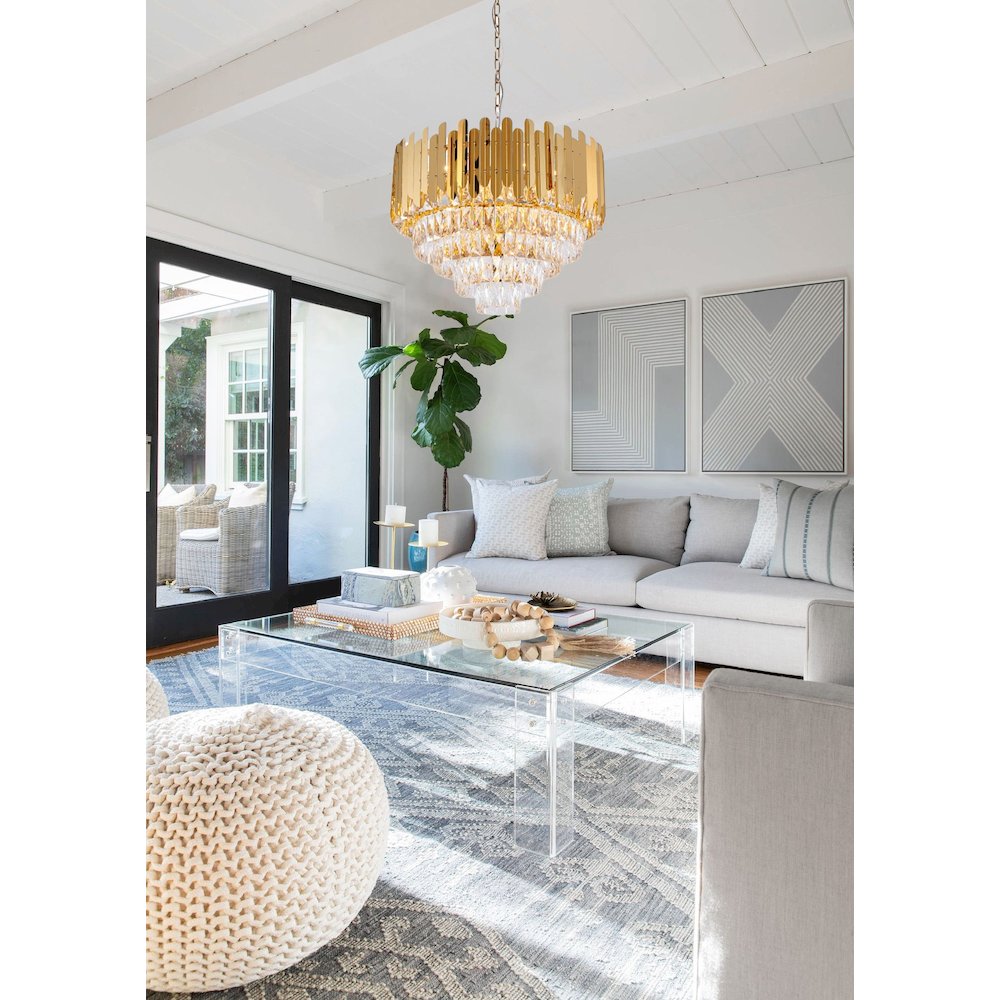 15-Light Gold Stainless Steel Chandelier With Clear Crystals