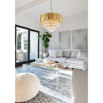 15-Light Gold Stainless Steel Chandelier With Clear Crystals