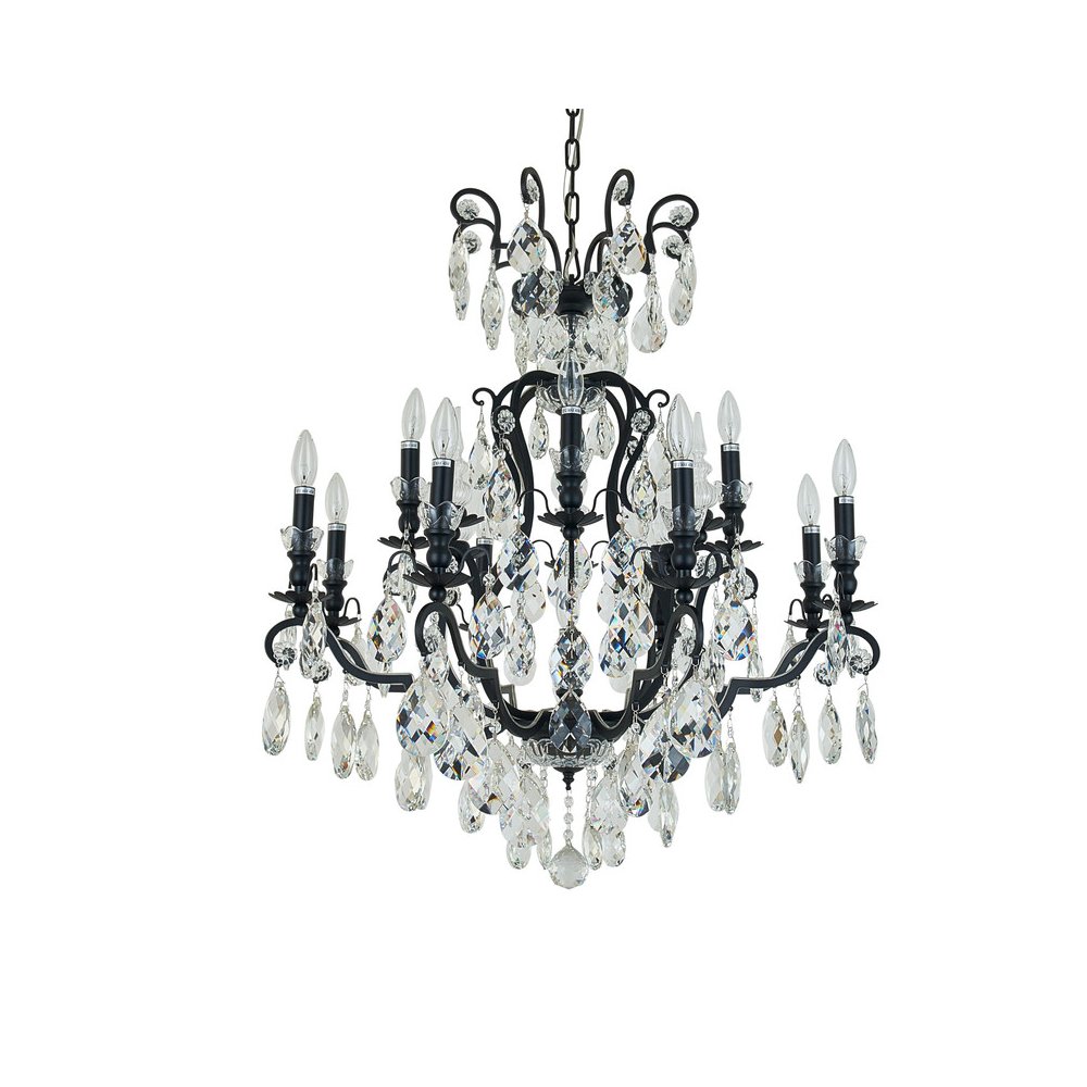 13-Light Black Chandelier With Clear Crystals