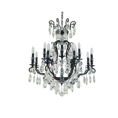 13-Light Black Chandelier With Clear Crystals