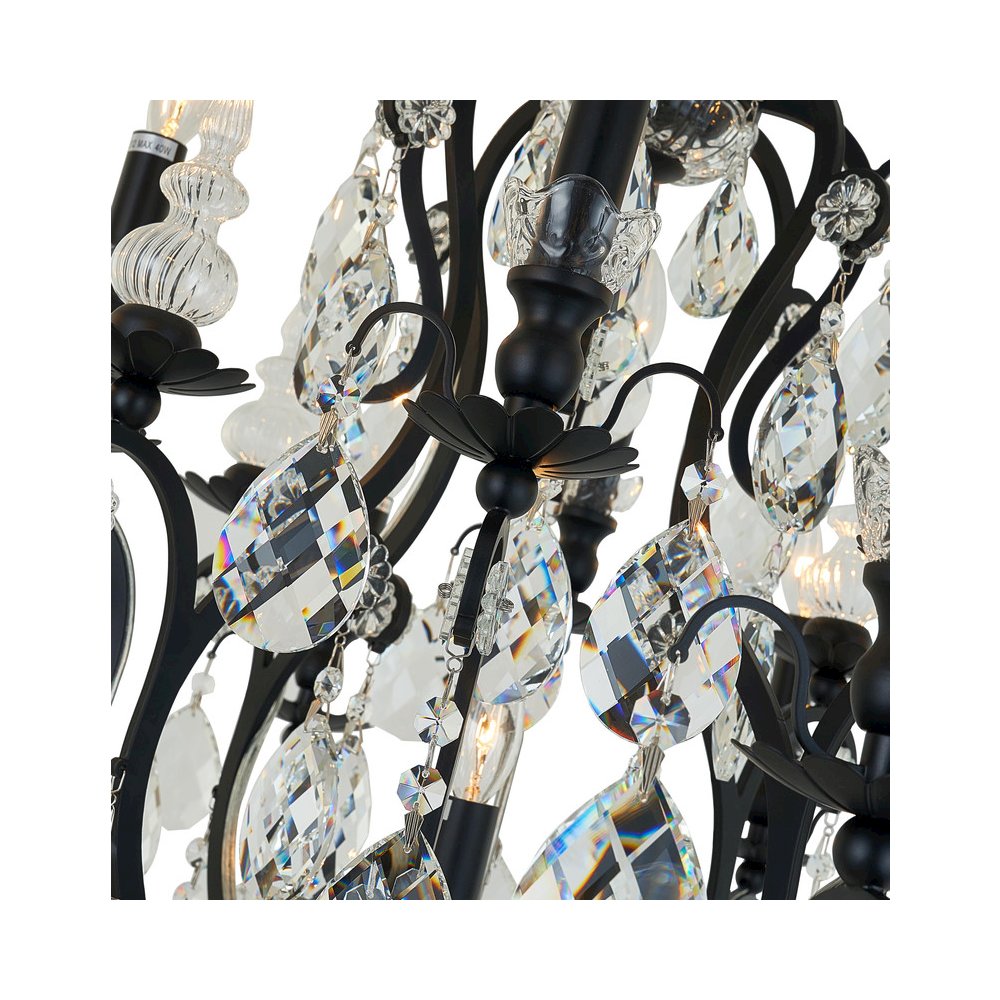 13-Light Black Chandelier With Clear Crystals