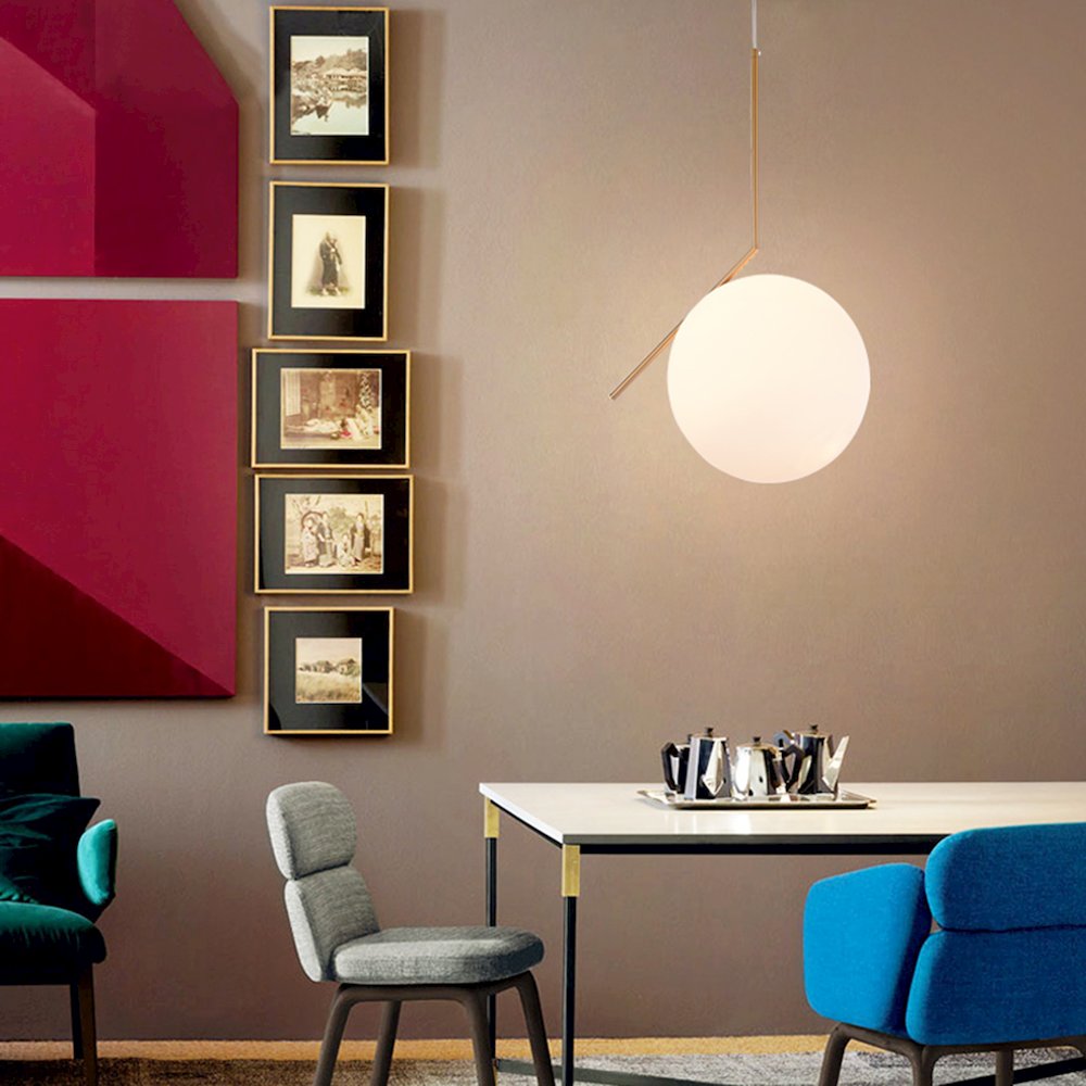 1-Light Brass Iron Single Pendant With A Milk White Glass Shade