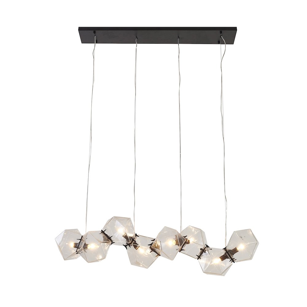 8-Light Black Block Chandelier With Clear Glass Cubes