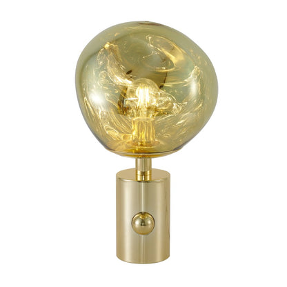 1-Light Gold Metal Table Lamp With A Gold Acrylic Distorted ORB Shade