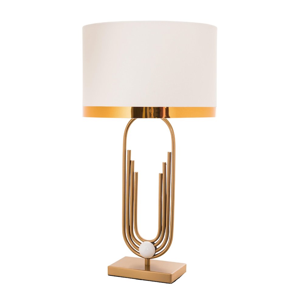 1-Light Gold Iron Table Lamp With A White Drum Shade