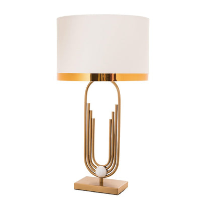 1-Light Gold Iron Table Lamp With A White Drum Shade