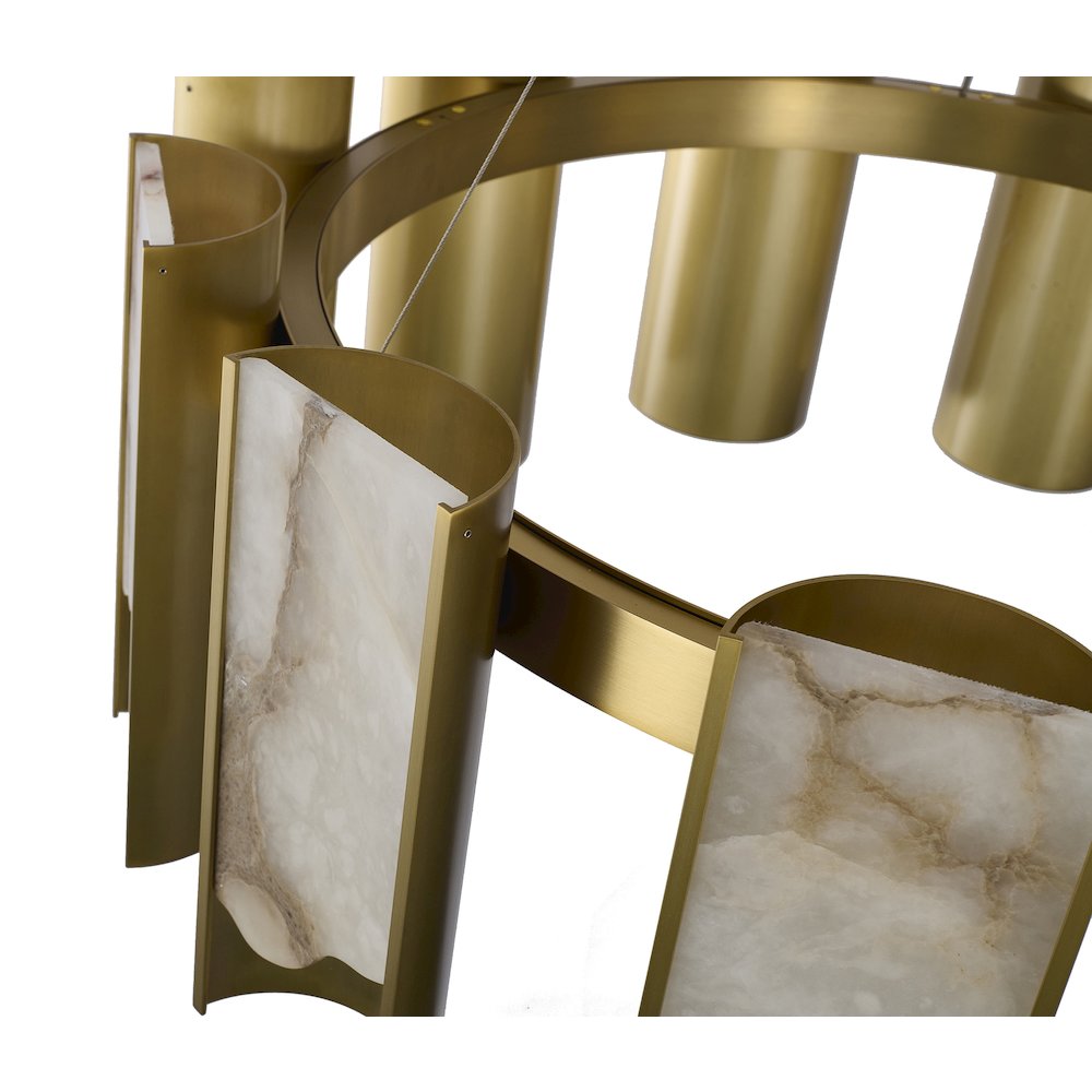 12-Light Satin Brass Aluminum LED Chandelier With White Alabaster Accents