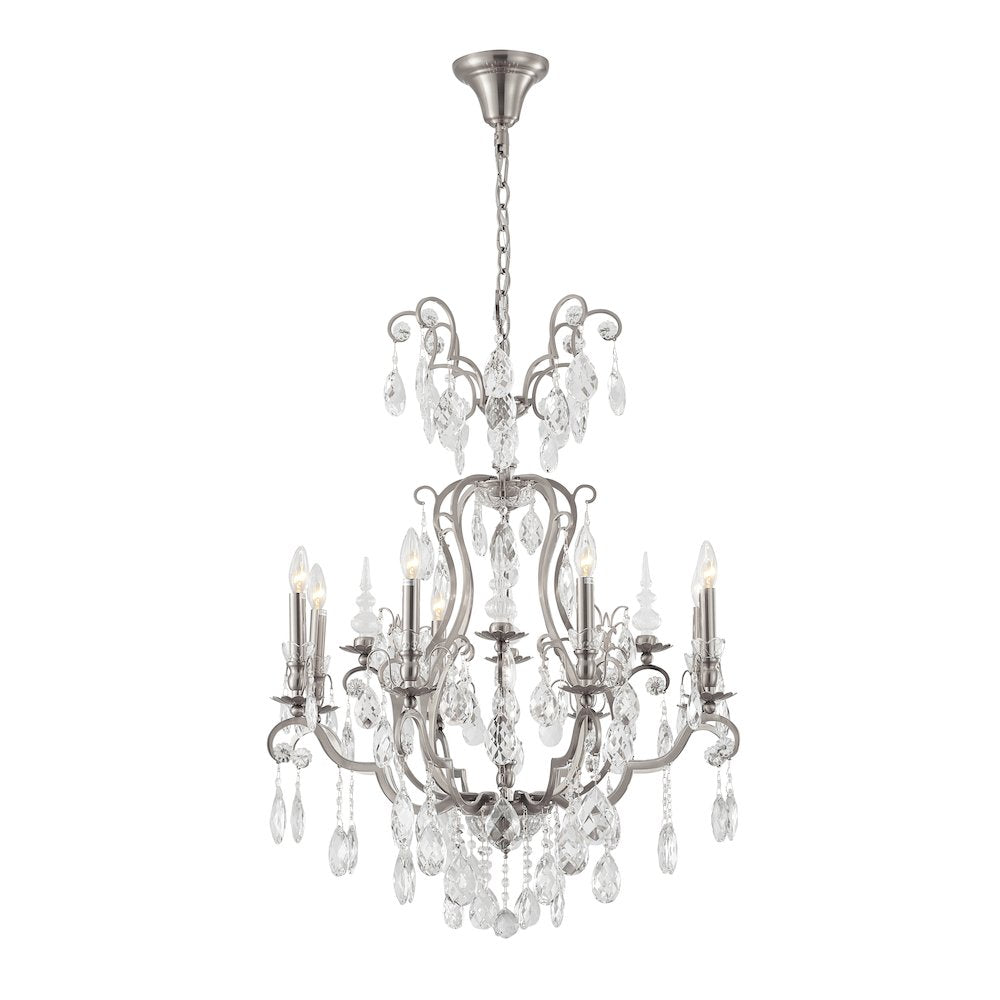 9-Light Pewter Chandelier With Clear Crystals