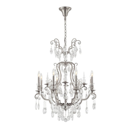 9-Light Pewter Chandelier With Clear Crystals