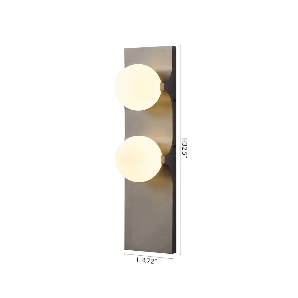 2-Light Black Stainless Steel Wall Sconce With White Glass Shades