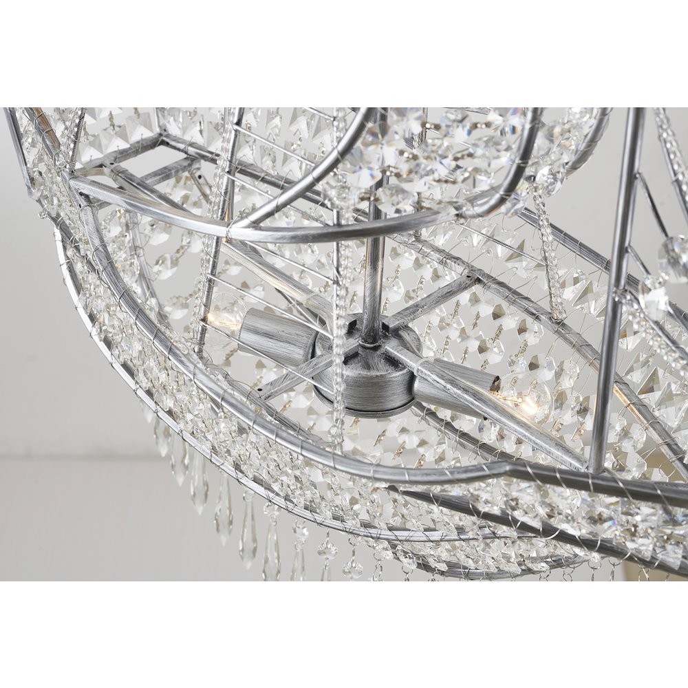 4-Light Antique Silver Iron Chandelier With Clear Crystals