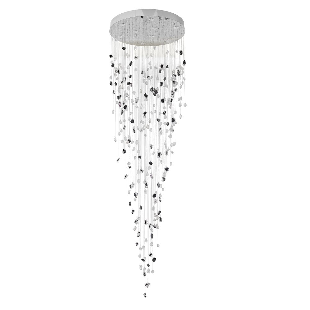 9-Light Chrome Flushed Chandelier With Smoke And Clear Glass Stones