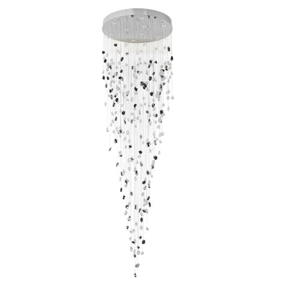 9-Light Chrome Flushed Chandelier With Smoke And Clear Glass Stones