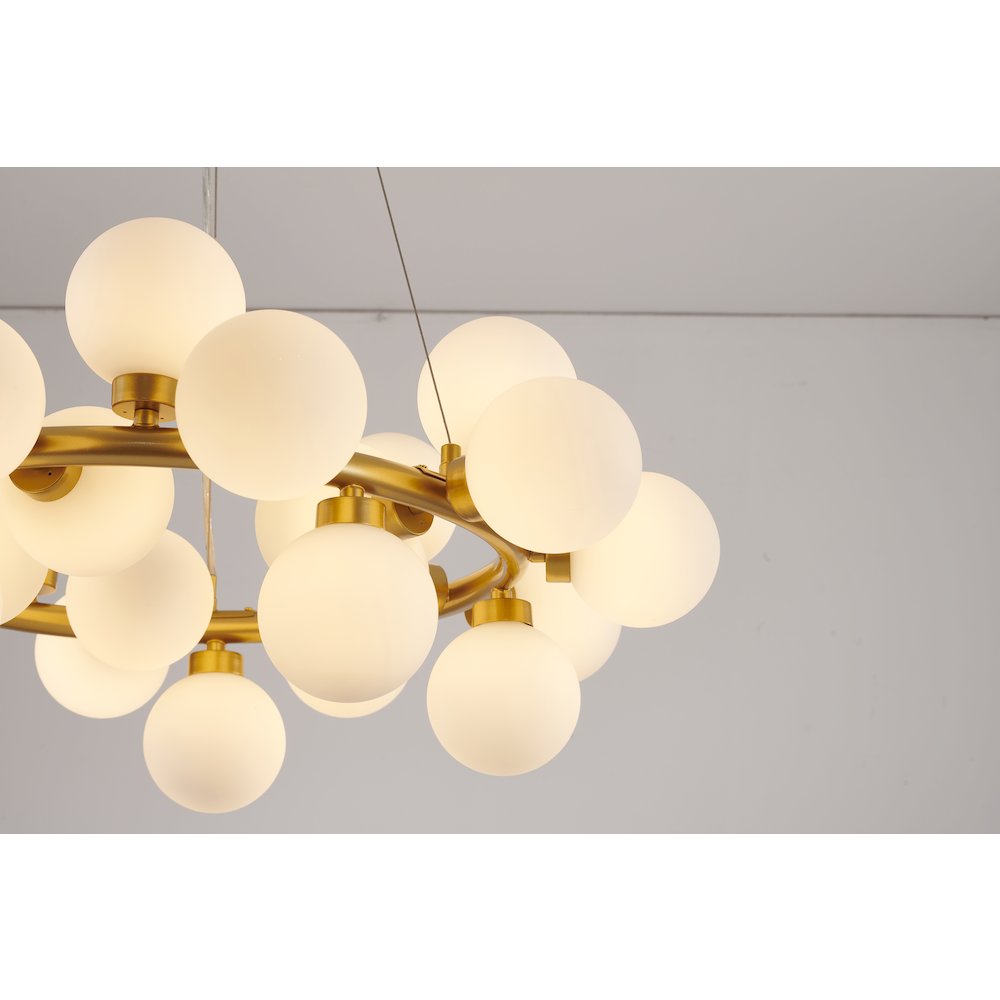 25-Light Gold Iron Chandelier With Milk White Glass Shades