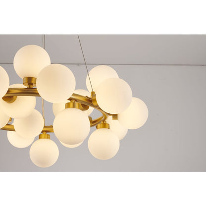 25-Light Gold Iron Chandelier With Milk White Glass Shades