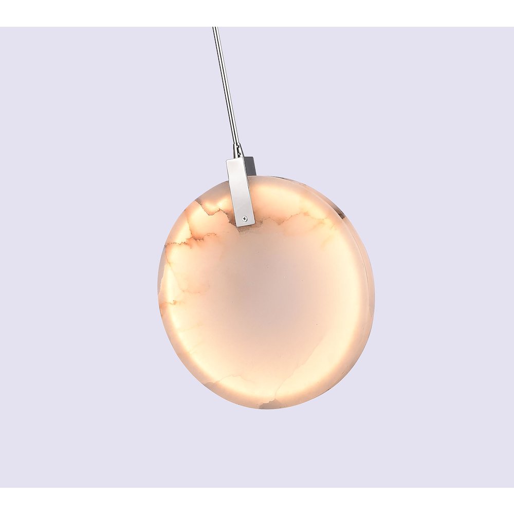 1-Light Chrome Stainless Steel LED Pendant With A Round Spanish Alabaster