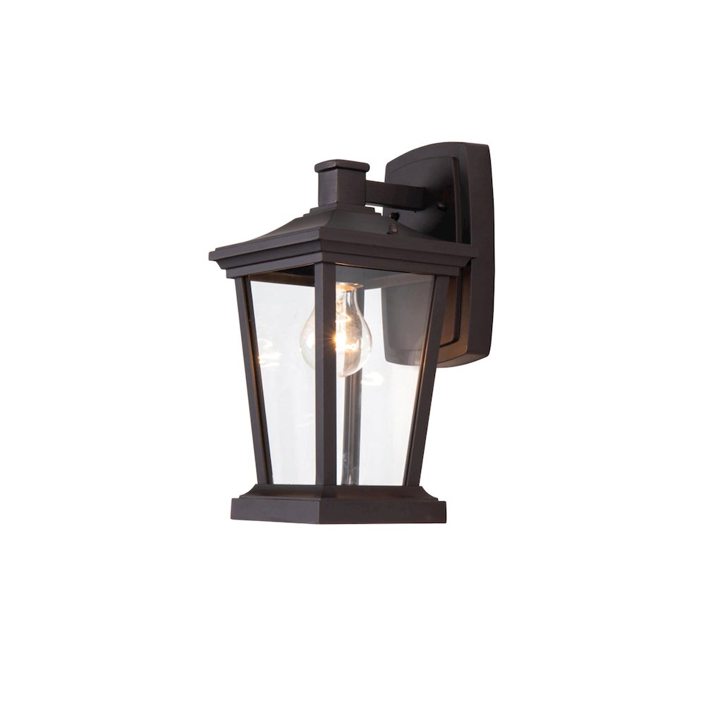 1-Light Bronze Metal Outdoor Wall Sconce With A Clear Glass Shade