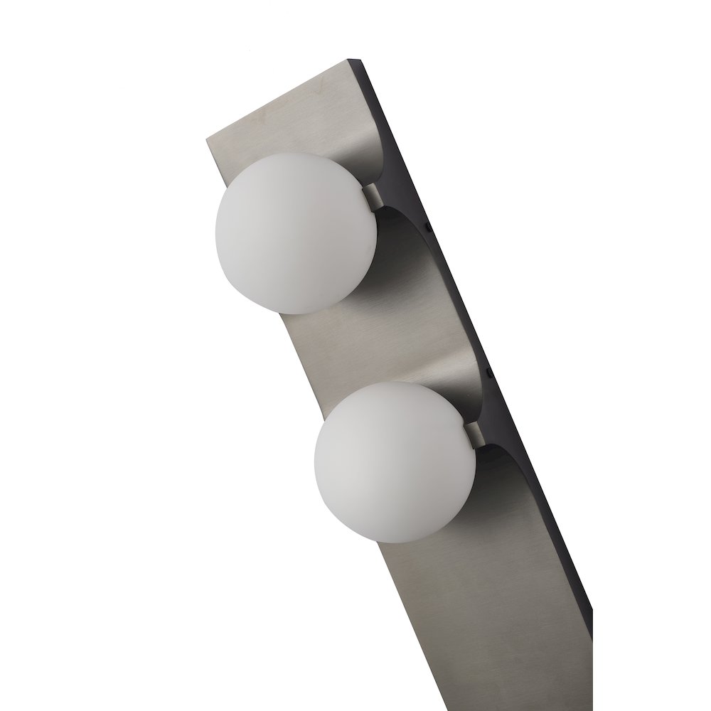 2-Light Black Stainless Steel Wall Sconce With White Glass Shades