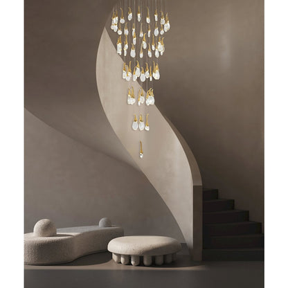60-Light Antique Brass Metal LED Chandelier With Hanging Crystals