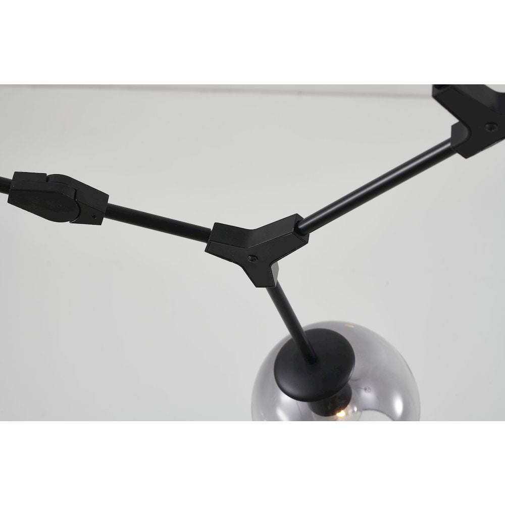 5-Light Black Metal Chandelier With Smoke Glass Shades