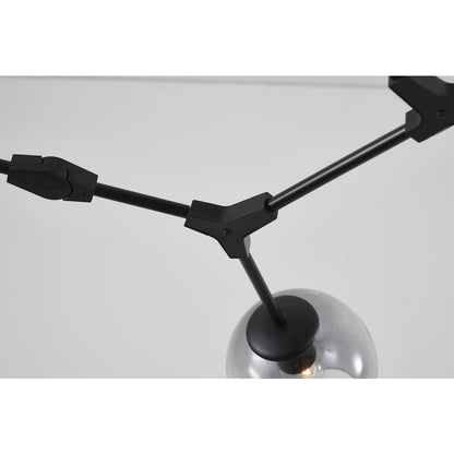 5-Light Black Metal Chandelier With Smoke Glass Shades