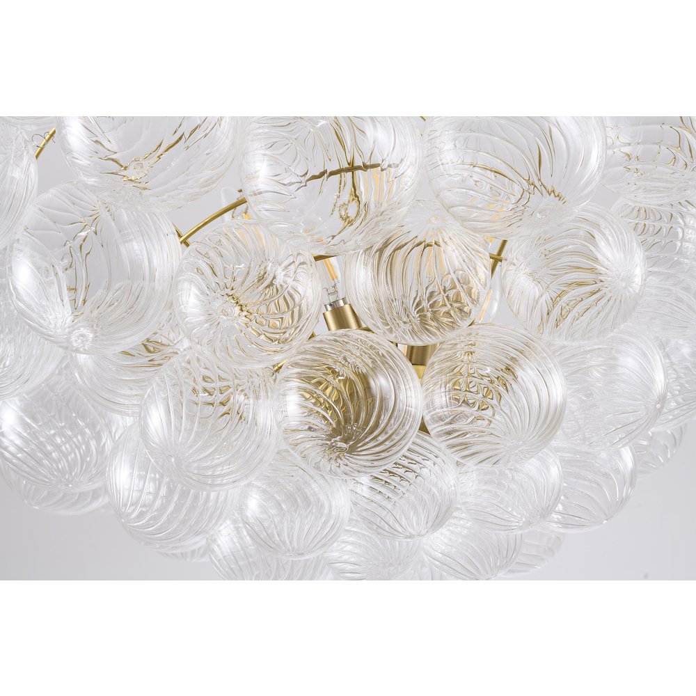 12-Light Brass Chandelier With Clear Swirl Glass Accents
