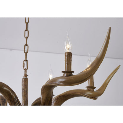 6-Light Brown Polyresin Antler Horn Chandelier
