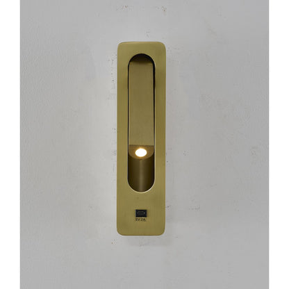 1-Light Satin Brass Metal LED Wall Sconce, One USB Port And A Clear Frosted Len
