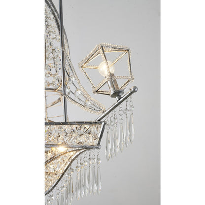 4-Light Antique Silver Iron Chandelier With Clear Crystals