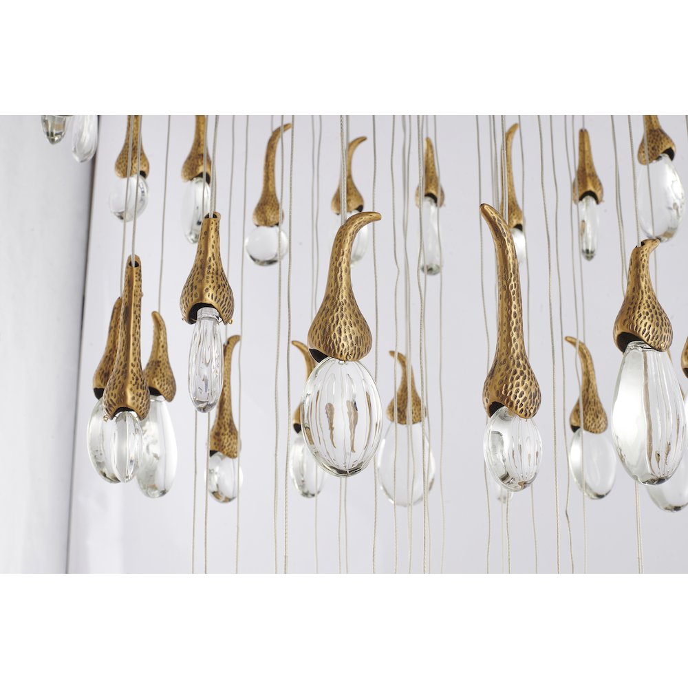 60-Light Antique Brass Metal LED Chandelier With Hanging Crystals