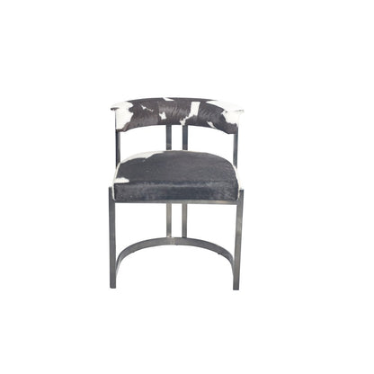 Black Stainless Steel Chair With Black And White Hairline Leather