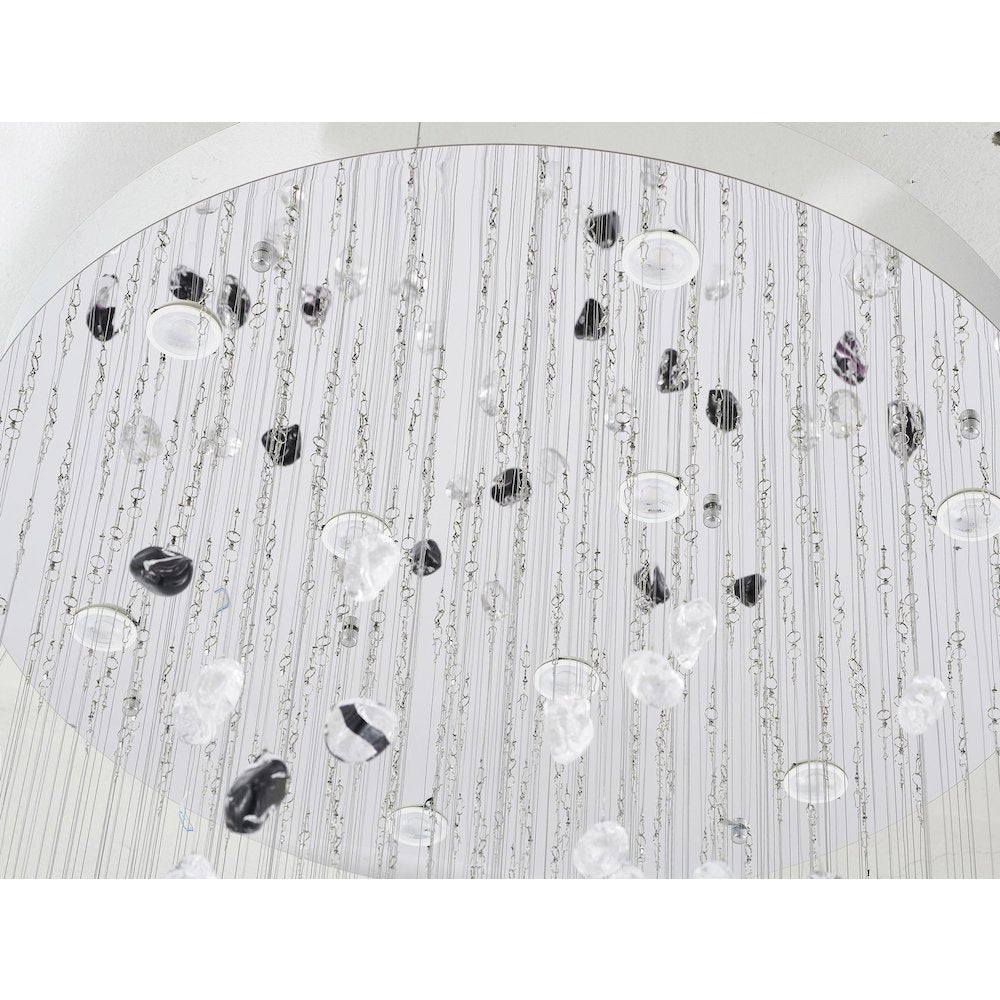 9-Light Chrome Flushed Chandelier With Smoke And Clear Glass Stones