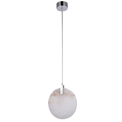 1-Light Chrome Stainless Steel LED Pendant With A Round Spanish Alabaster