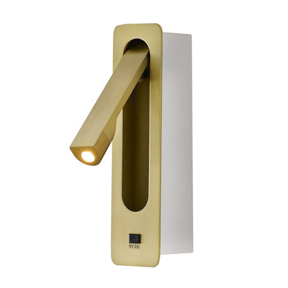 1-Light Satin Brass Metal LED Wall Sconce, One USB Port And A Clear Frosted Len