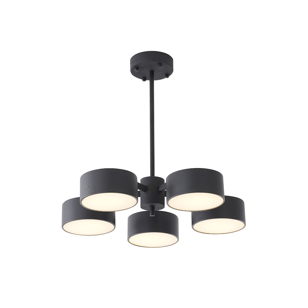 5-Light Black LED Semi Flush Mount With Black Shades And White Frosted Diffusers