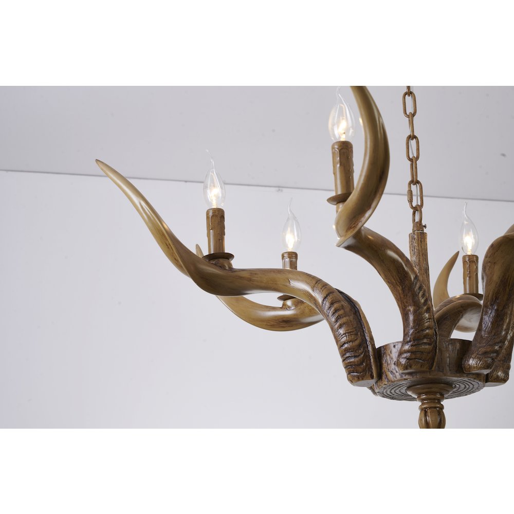 6-Light Brown Polyresin Antler Horn Chandelier