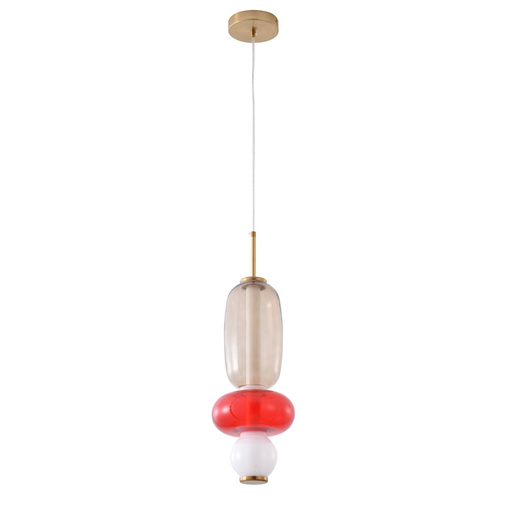 1-Light Gold LED Single Pendant With A Multi-color glass shade