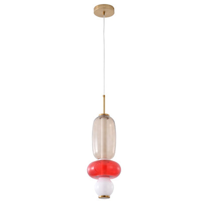 1-Light Gold LED Single Pendant With A Multi-color glass shade