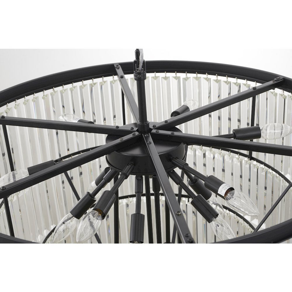 15-Light Black Chandelier With Clear Hanging Crystal