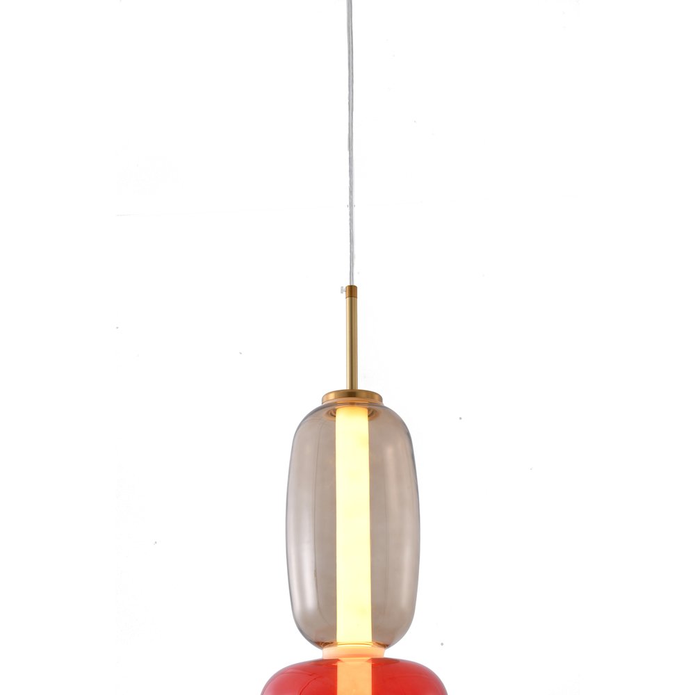 1-Light Gold LED Single Pendant With A Multi-color glass shade