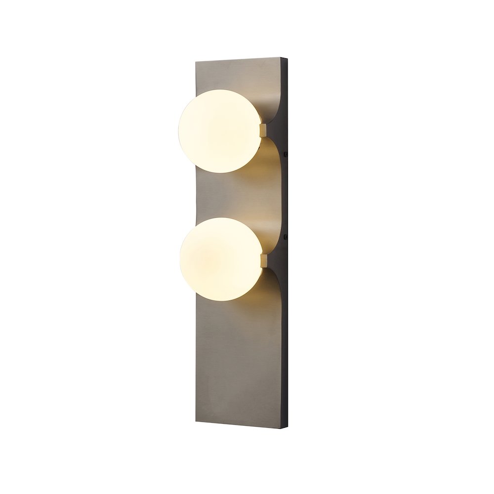 2-Light Black Stainless Steel Wall Sconce With White Glass Shades